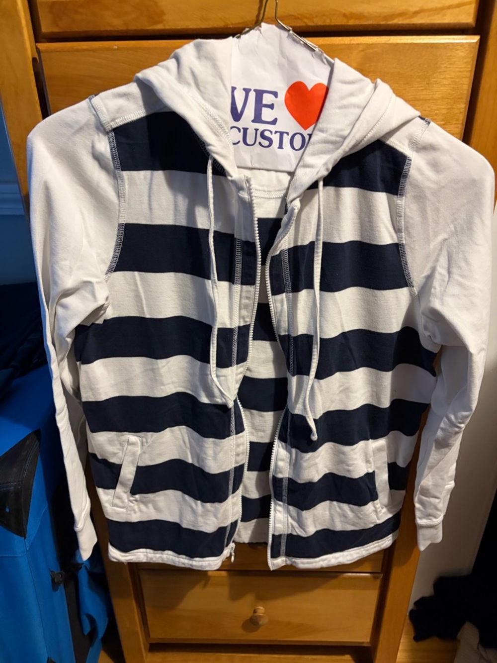 Tommy Bahama Navy and White Striped Zip Hoodie